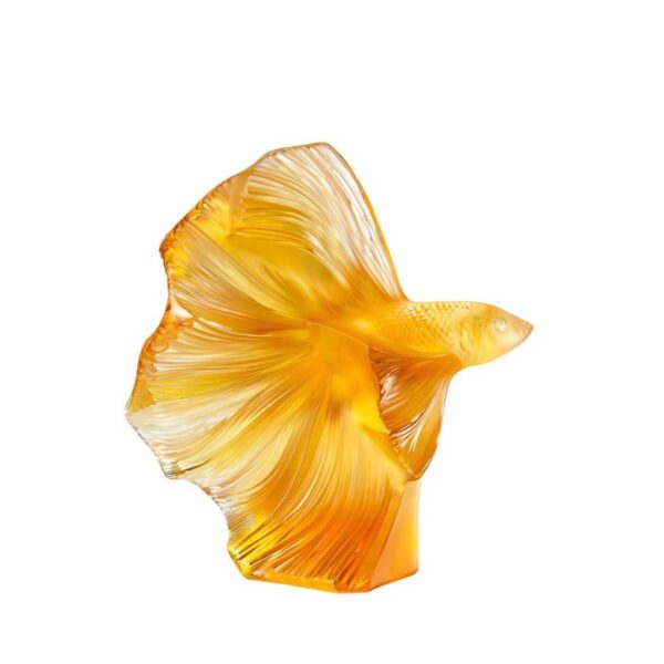 Скульптура Lalique Fighting Fish Бойцовая Рыбка янтарная большая