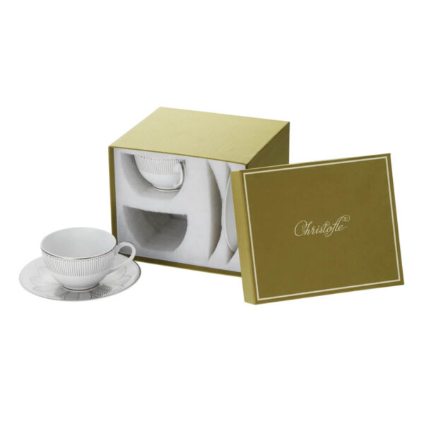 Чайные чашки Christofle Malmaison Impériale Platinum с блюдцами набор из 2-х