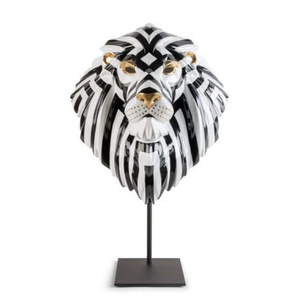 Скульптура Lladro Lion mask Маска льва чёрно-золотая