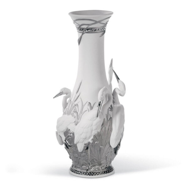 Ваза Lladro Herons' Realm Царство цапель с серебряным блеском