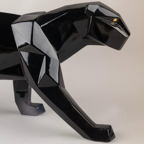 Скульптура Lladro Panther Пантера оригами чёрная глазурованная
