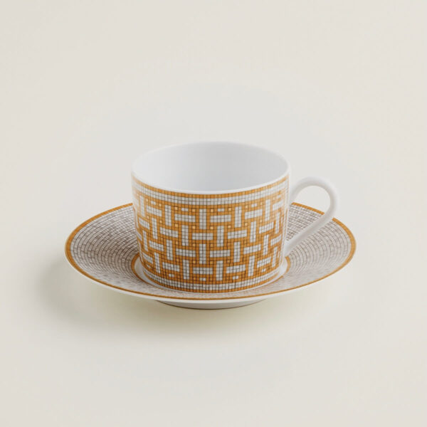 Чайная чашка Hermès Mosaique au 24 gold с блюдцем