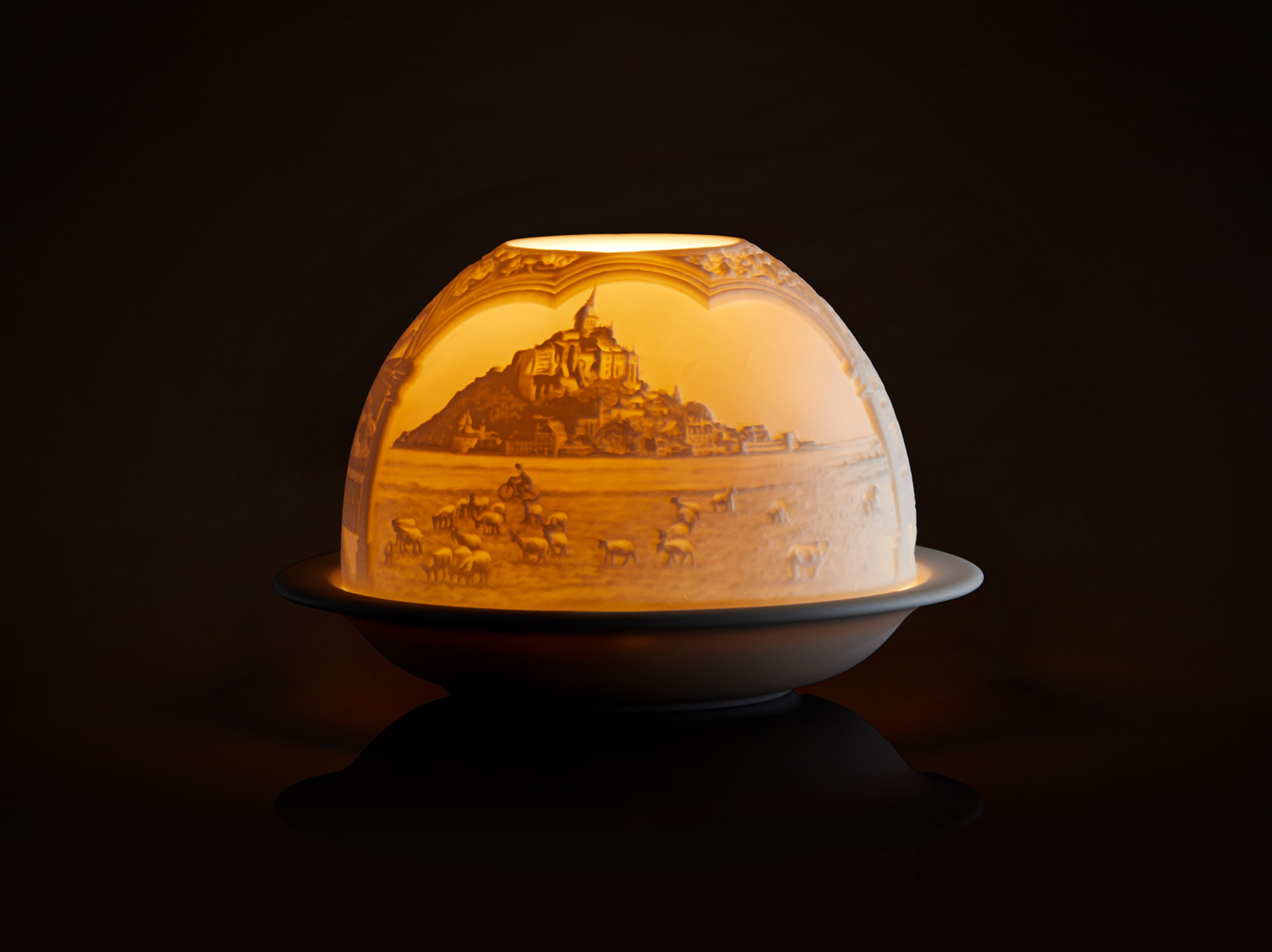 New_LeMontSaintMichel_Nuit Подсвечник Литофания Bernardaud Le Mont Saint-Michel Мон-Сен-Мишель — изображение 5