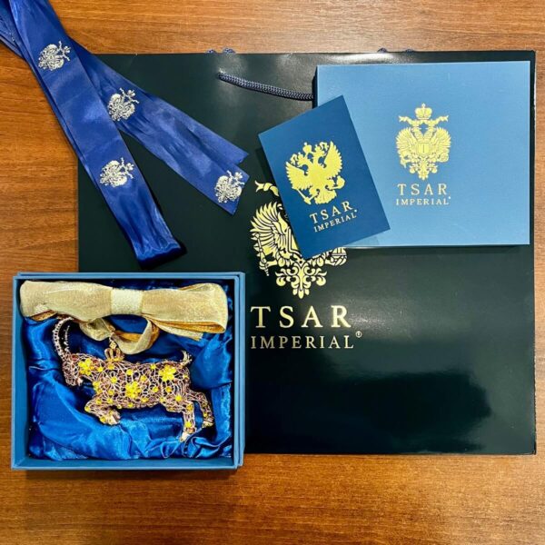 Новогодняя ёлочная игрушка Faberge Tsar Goat Коза с жёлтыми стразами 2027